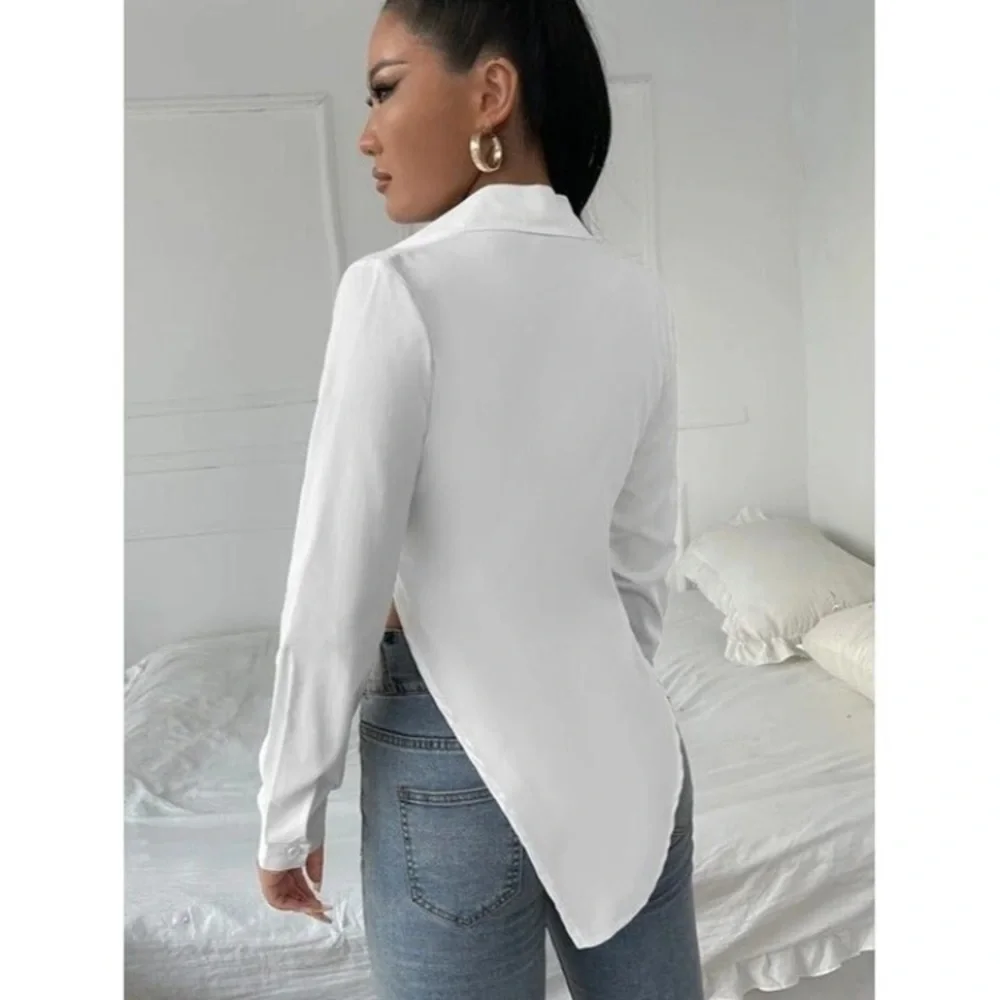SHEIN white tail asymmetrical blouse NWT - Picture 2 of 16